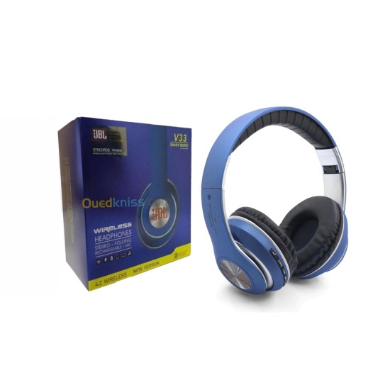 WIRELESS BLUETOOTH HEADPHONE V33 TF CARD/FM RADIO BLUE